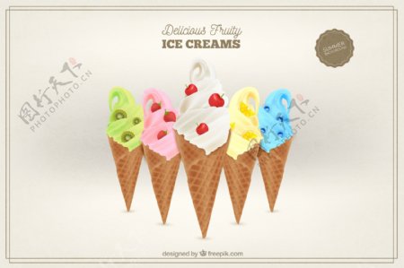 美味水果冰淇淋背景