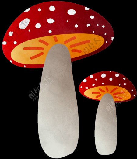 手绘彩色卡通大蘑菇装饰图案