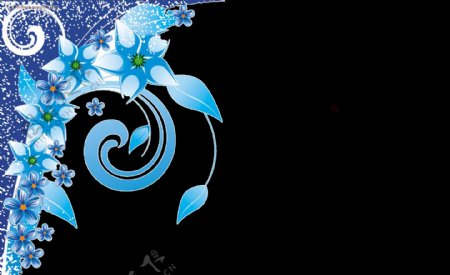 抽象蓝色花卉图形免抠png透明素材