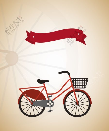 红色自行车复古矢量背景