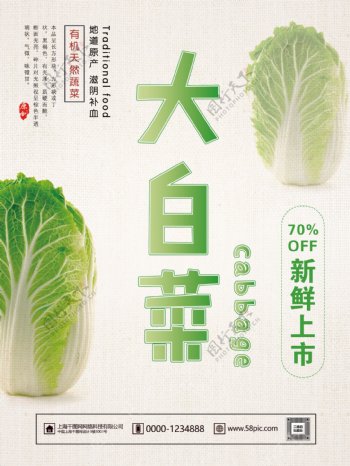 清新简约新鲜大白菜上市促销活动宣传海报