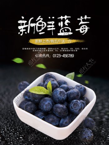 新鲜水果蓝莓促销宣传海报
