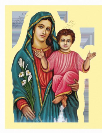 手绘圣玛丽和耶稣免抠png透明素材