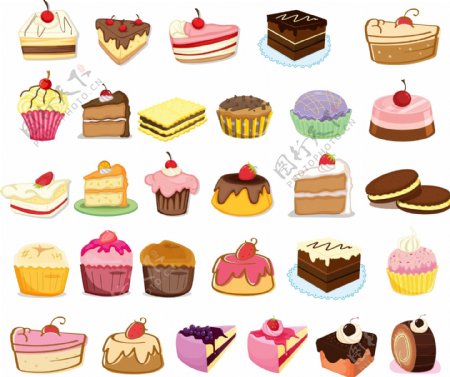 多种口味矢量蛋糕甜品可爱卡通