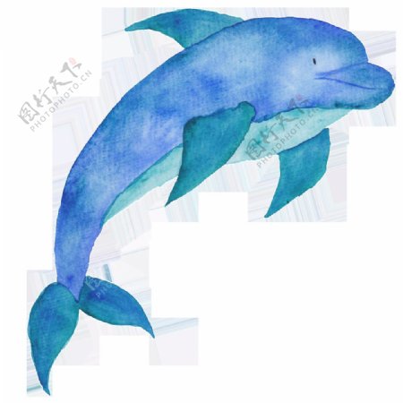 蓝色手绘海豚卡通水彩素材