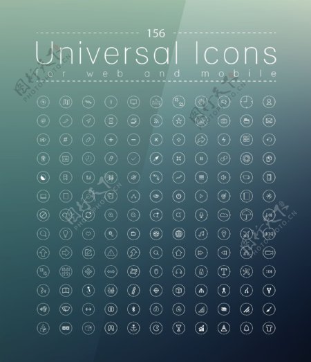 蓝底手绘互联网常用图标icon矢量素材