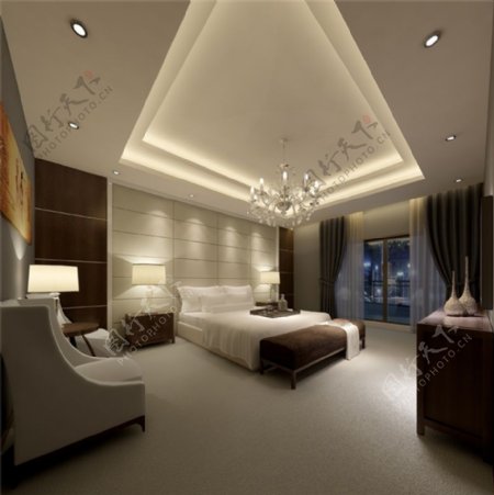 现代简约卧室地板效果图