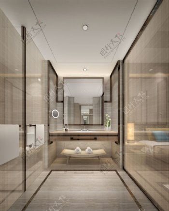 现代时尚轻奢浴室金色瓷砖背景墙室内装修图