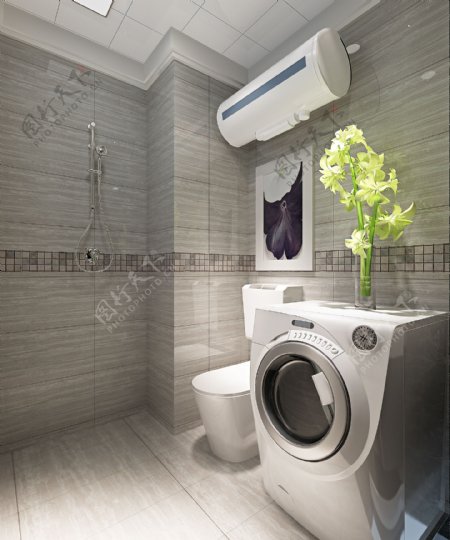 现代简约卫生间洗衣机实景图
