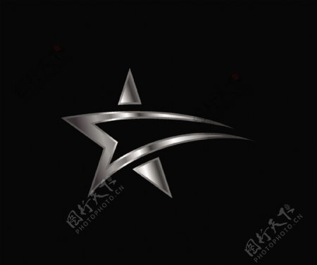银色质感抽象五角星logo