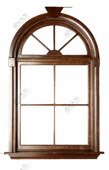 褐色拱形欧式窗户PNG元素