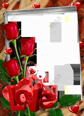玫瑰爱情创意相框免抠png透明图层素材