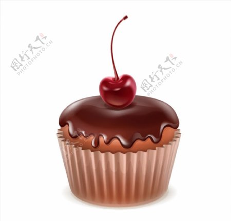 巧克力樱桃马芬蛋糕矢量素材