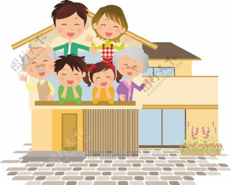 房子里幸福的一家人插画
