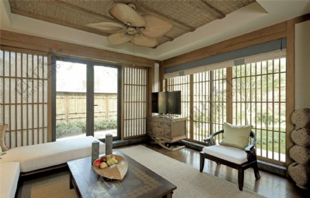 日式典雅客厅白色家具室内装修效果图