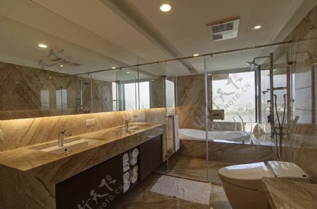 现代时尚浴室金色背景墙室内装修效果图