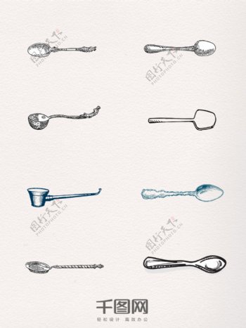 8款手绘风格的各种勺子