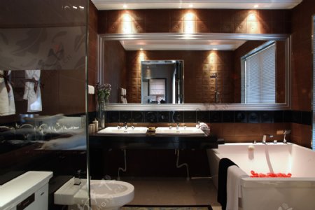 现代卫生间褐色背景墙室内装修效果图