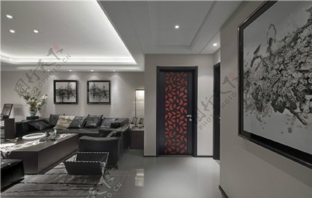 现代清雅客厅花纹壁画室内装修效果图