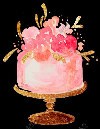 手绘浪漫粉红卡通蛋糕png透明素材