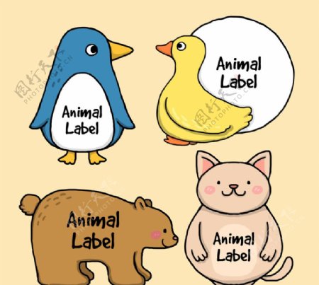 彩绘动物标签矢量素材