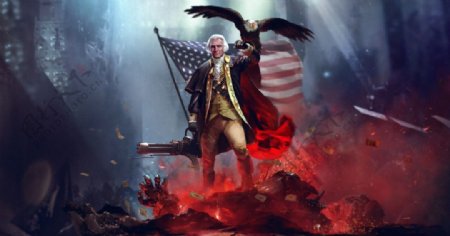 美国首任总统华盛顿独立战争手绘