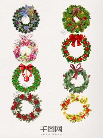 彩色圣诞花环装饰图案