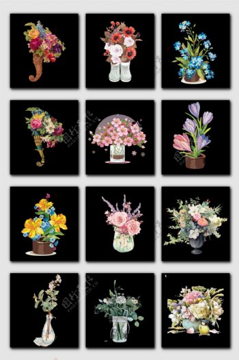 高清免抠装饰花卉花瓶