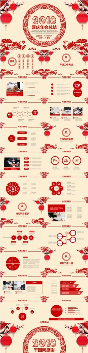 喜庆红色中国风年会总结汇报PPT模板设计