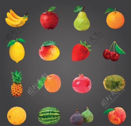 色块层叠水果矢量素材