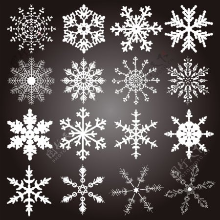 冬天矢量元素白色雪花素材装饰图案集合