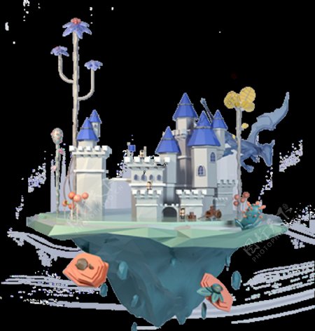 卡通童话城堡建筑图案元素