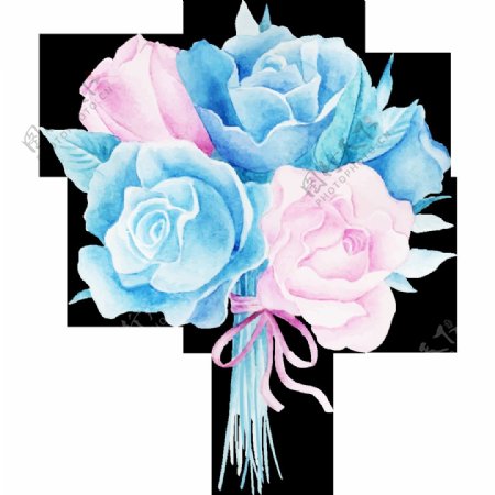 唯美蓝色手绘玫瑰花装饰元素