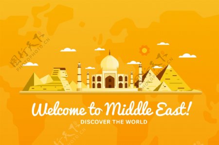橙黄色背景中东旅游旅行矢量素材
