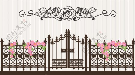 欧式花围栏装饰矢量素材