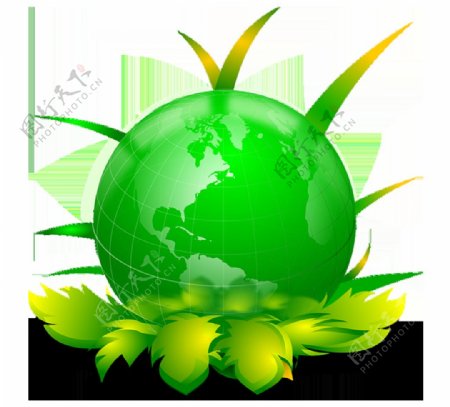 卡通绿色地球png元素