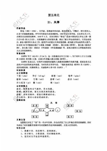 语文人教版社新课标语文七年级上册第五单元学习纲要