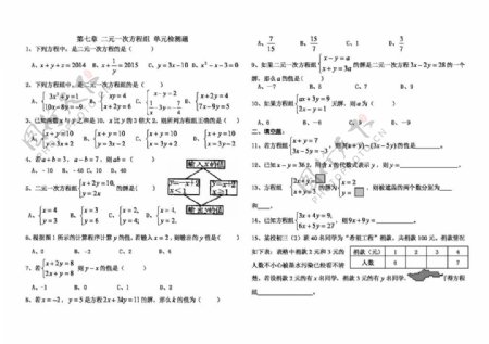 数学七年级下鲁教版七年级下册第七章二元一次方程组单元检测题含答案