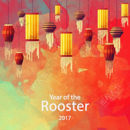 中国新年水彩背景海报