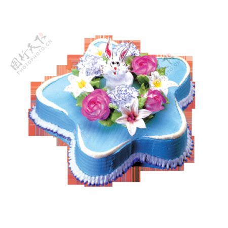 蓝色五角星花朵蛋糕素材