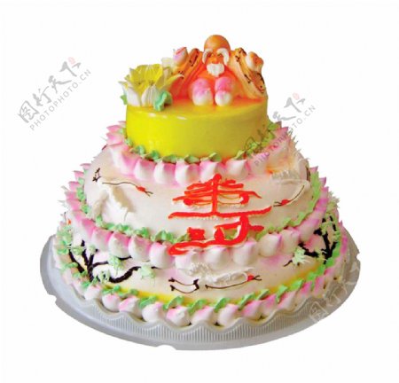 三层寿字生日蛋糕素材
