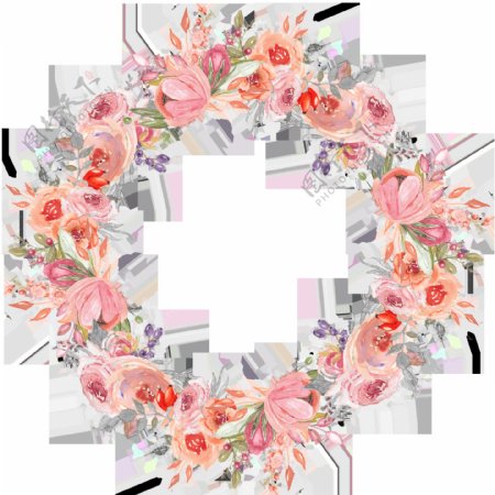 清新温婉深粉色小花手绘花环装饰元素