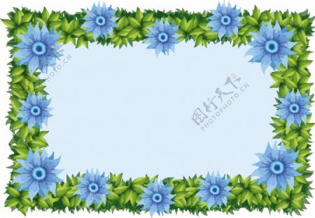 蓝色花朵框架模板