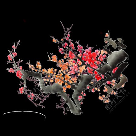 水墨中国风彩绘梅花元素