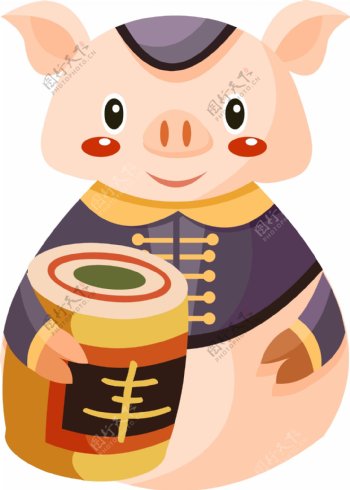 2019猪年扁平风手绘卡通祝福猪