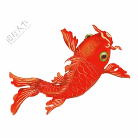 可商用红色喜庆中国风手绘锦鲤腾空装饰图案