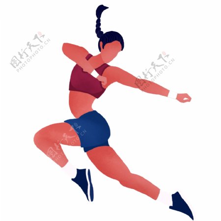 手绘卡通跳跃的运动健将女运动员