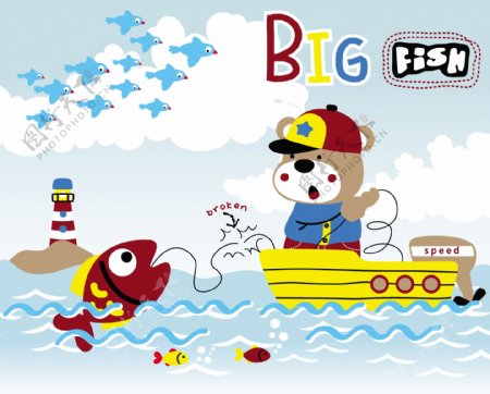 可爱欢乐海上度假小熊儿童插画