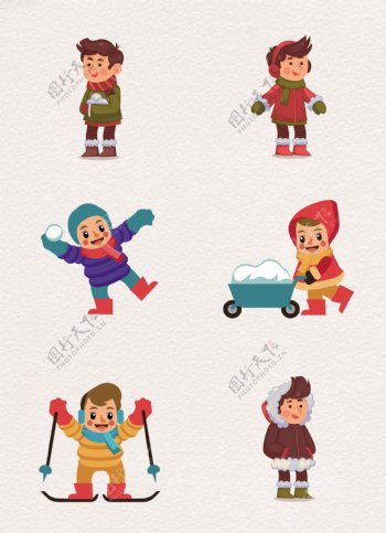 冬季玩雪的儿童人物设计