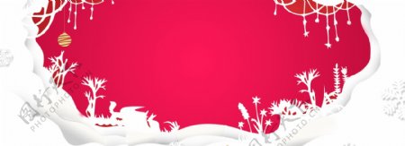 红色剪纸风圣诞简约化妆品海报背景